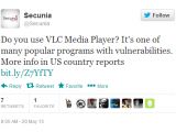 Initial tweet from Secunia pointing to the wrong report
