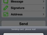 Options for customizing a card in Postino; sending the card
