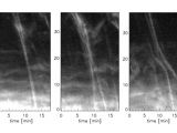 Length-time diagrams for 3 loops exhibiting coronal rain on the upper left of the image