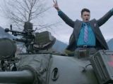 James Franco rides in Kim Jong-un's tank in "The Interview" scene
