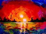 Painting depicts a double sunset on a Tatooine planet