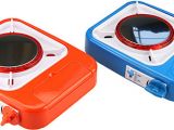 The USB Gas Stove Cup Warmer comes in either orange or blue finish