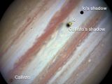 Three moons and their shadows parade across Jupiter - beginning of event, annotated