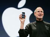 Steve Jobs unveiling the iPhone during his Macworld keynote in January