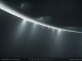This image shows cryo geysers on Saturn;s moon Enceladus