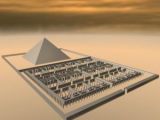 Simulation of the Egyptian labyrinth, with the funeral pyramid on the background