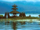 Bali temple at the edge of a mountain lake