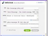 The Delicious bookmark window in Yahoo Messenger