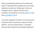 The Apple TV Developer Kit confirmation e-mail