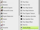 The tool keeps a list with recent brushes and organizes them into different categories
