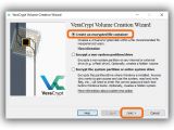 Select the Create an encrypted file container option and click next in VeraCrypt