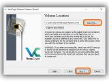 Set the Volume Location (destination and filename) and click Next in VeraCrypt