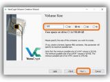 Set the Volume Size in VeraCrypt and click Next