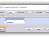 Set the size and location of the new partition, and click Advanced for additional settings in AOMEI Partition Assistant