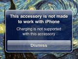 Purported iPhobe 3G S (OS 3.0) error message triggered by mophie's juice pack air iPhone case with built-in battery