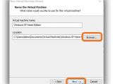 Set the virtual machine name and location in VMware Workstation Player, and click Next