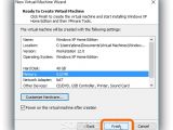 Review settings made in VMware Workstation Player and click Finish