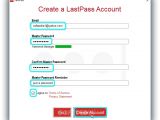 Set up details to create a new account in LastPass