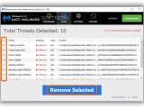 When Malwarebytes Anti-Malware detects threats, select the items to remove and click the big blue button