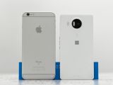Microsoft Lumia 950 XL and iPhone 6s Plus back view