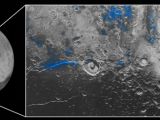 Exposed water ice deposits on Pluto are highlighted in blue in this image