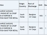 Zauba listing for Samsung Z9