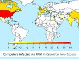 Geographical spread of Operation Pony Express infected users
